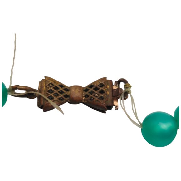 Vintage Green Lucite Moonglow Women's Necklace 15" Graduated Bead Bow Clasp Y4 - Picture 7 of 8